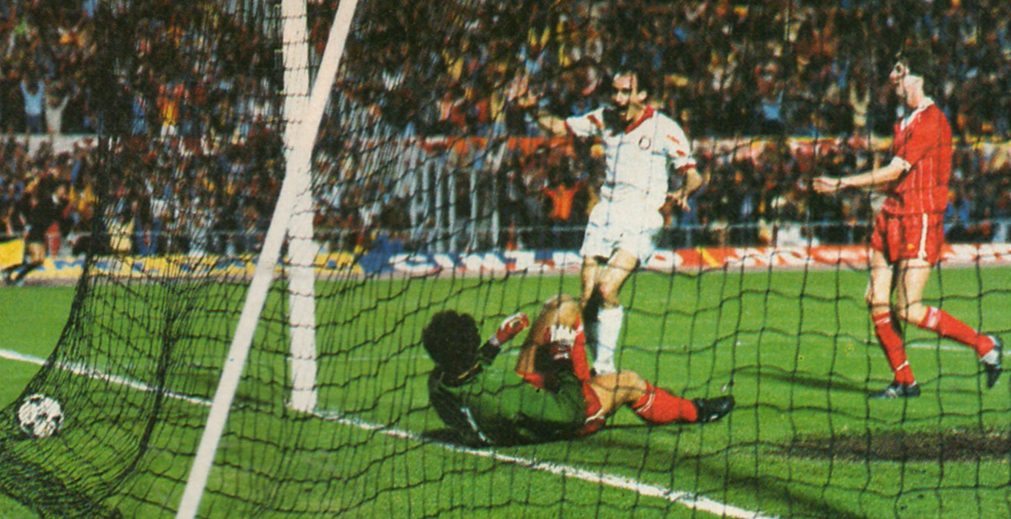 Coppa dei Campioni 1984, Liverpool-Roma - Graziani esulta, Pruzzo ha appena segnato il gol del pareggio