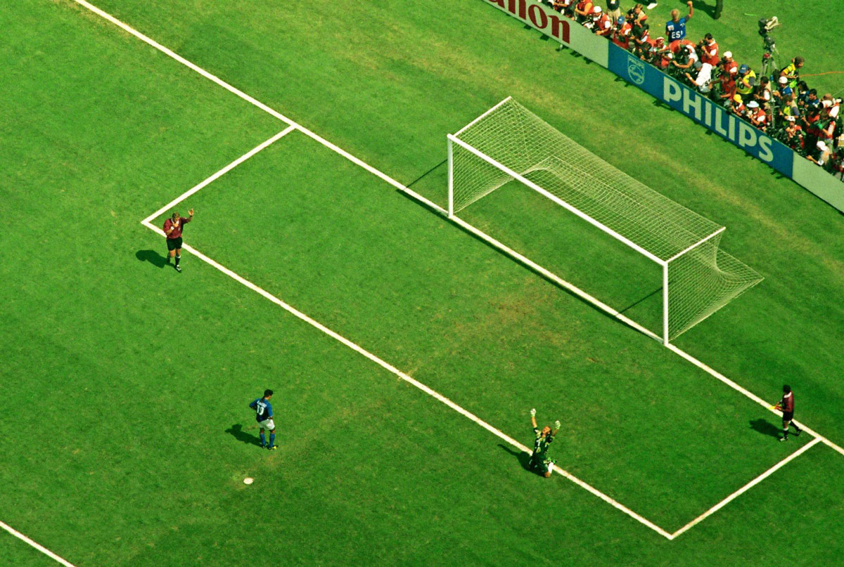 1994 FIFA World Cup. Roberto Baggio balloons his kick in the final penalty shootout against Brazil