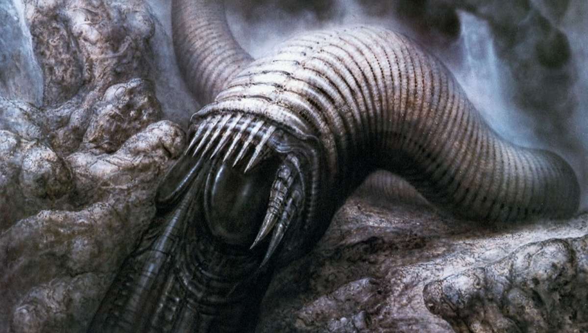 H.R. Giger's design for the Arrakeen sandworm painted for Ridley Scott in 1979
