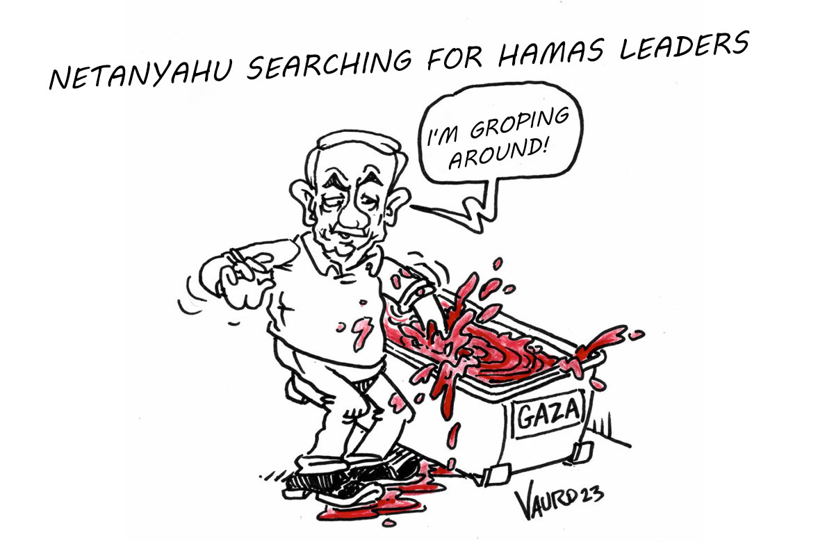 Netanyahu searching for Hamas leaders - Satirical cartoon by Vauro