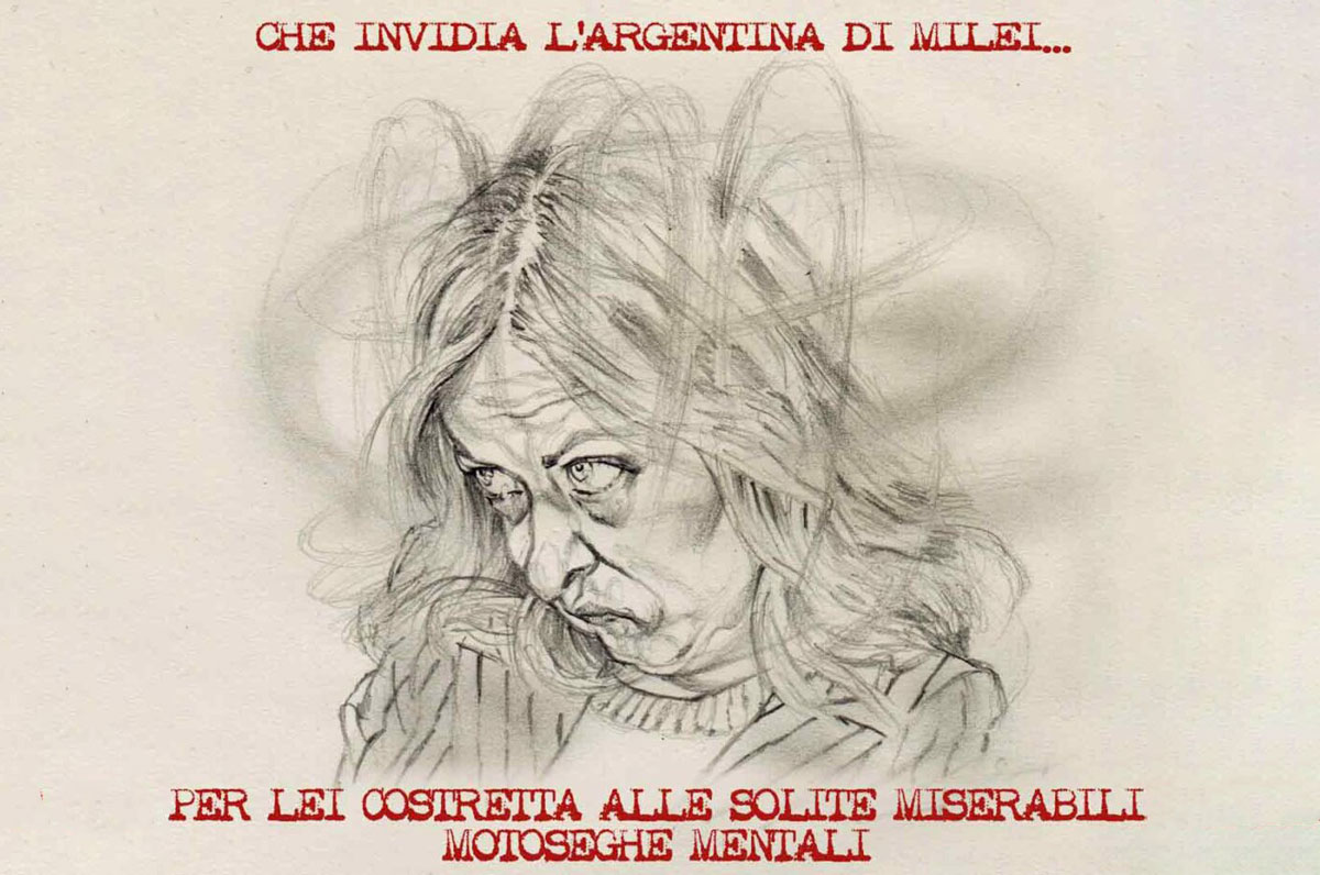 Giorgia Meloni - Motoseghe mentali - Vignetta di Mannelli