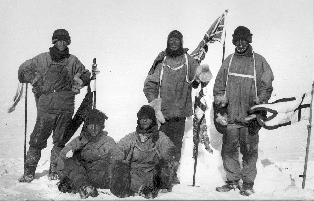 Edward Adrian Wilson, Robert Falcon Scott, Lawrence Oates, Henry Robertson Bowers and Edgar Evans at the South Pole